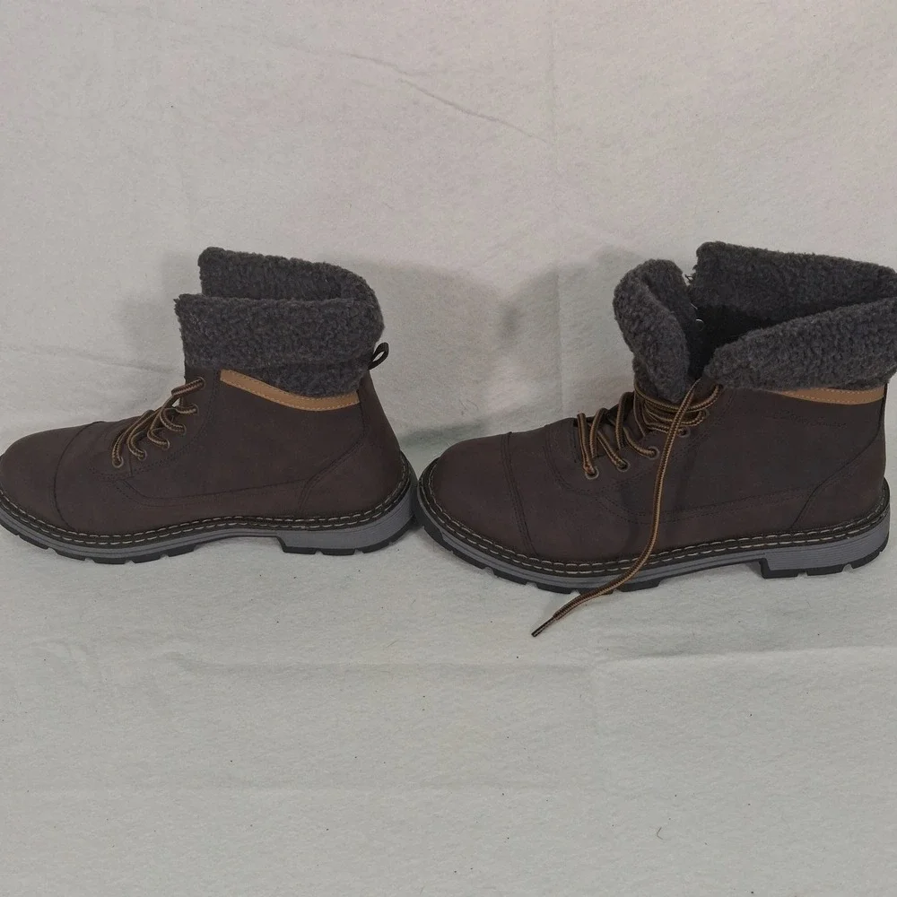 Eddie Bauer Oakridge Boots Mens 9M Brown Faux Shearling Lined Lace Up Cap Toe